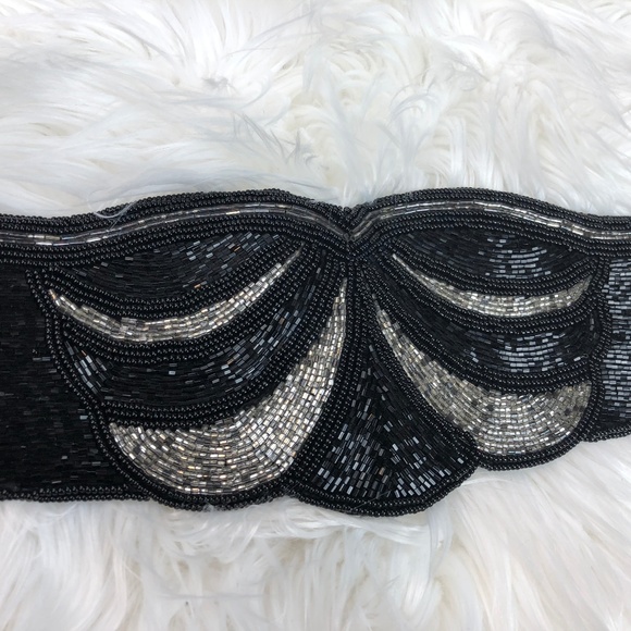 Vintage Nina Ricci Paris Black Beaded Wide Belt